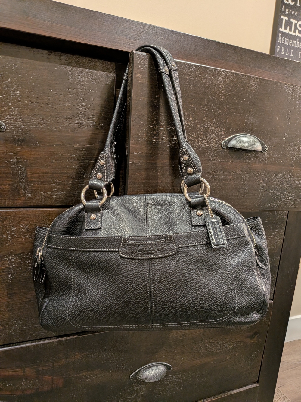 Coach Penelope Black Pebbled Leather Satchel Handbag